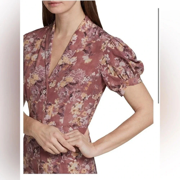 NWT CAROLINE CONSTAS Nancy Floral Silk Puff-Sleeve Maxi Dress Ex Small Authentic - Picture 6 of 16